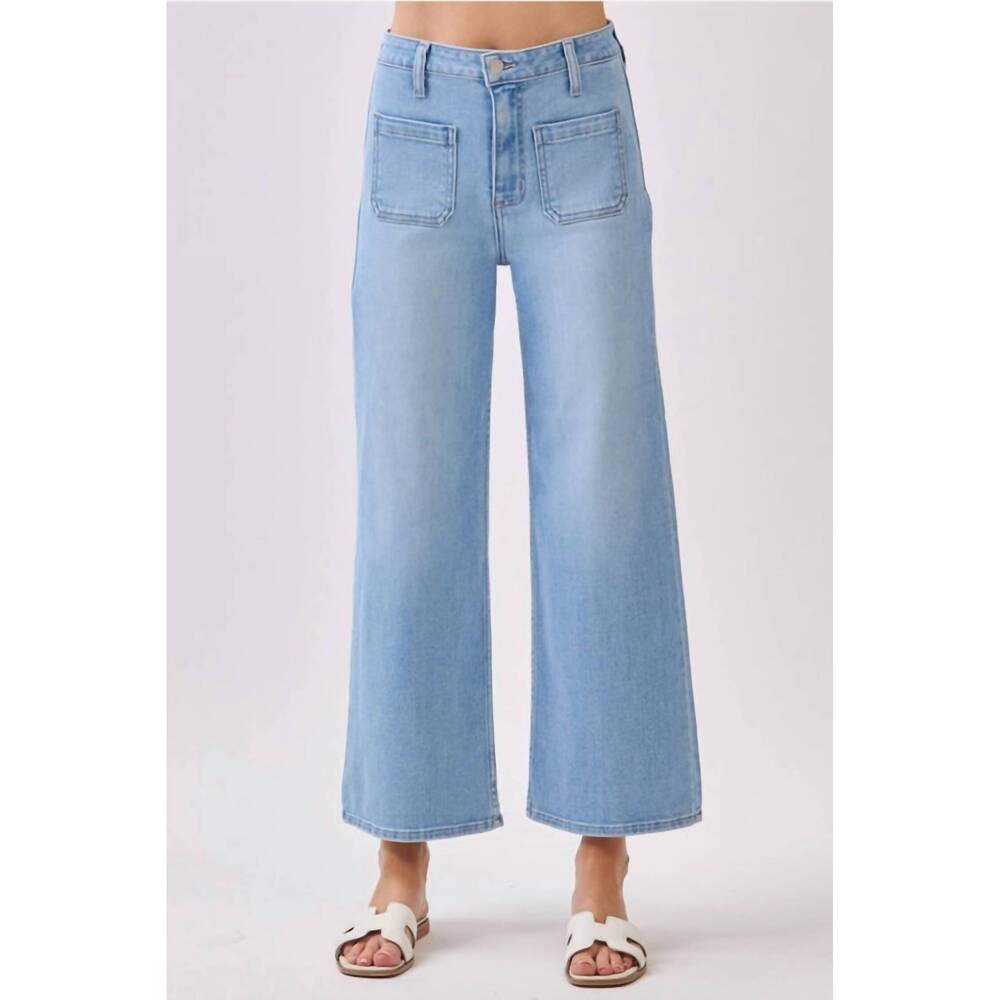 NEW LETTER TO JULIET front patch pocket wide leg jeans in light wash